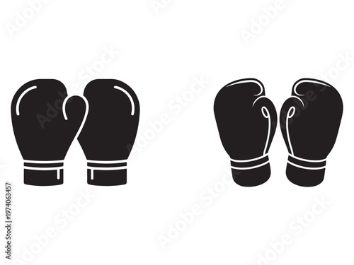 Black boxing gloves pair icons isolated on white background for sports and fitness design