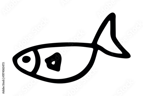 Hand drawn happy funny cute fish Adorable friendly kawaii tropical fish Underwater world sea life ocean Fishing seafood For design, kids print, kids books, nursery decor, coloring pages, logo