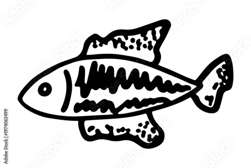 Hand drawn happy funny cute fish Adorable friendly kawaii tropical fish Underwater world sea life ocean Fishing seafood For design, kids print, kids books, nursery decor, coloring pages, logo