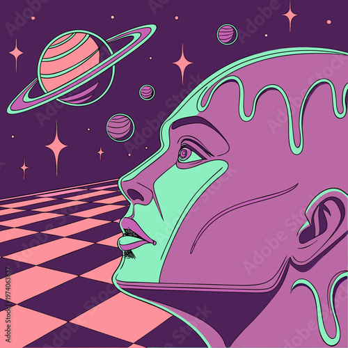 "Celestial Reverie in Neon Skies"