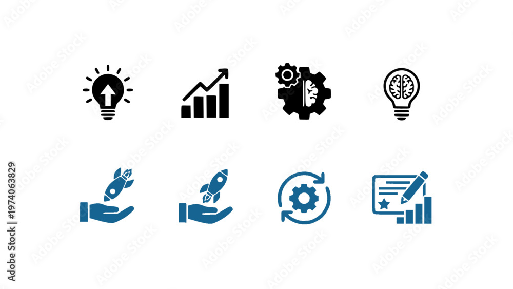 Fototapeta premium Blue icons illustrating marketing strategies and business expansion. Perfect for digital marketing materials.