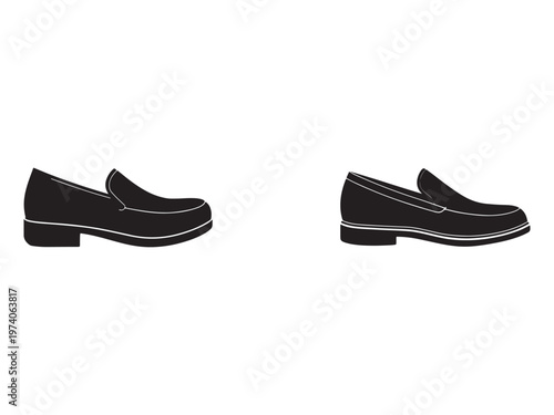 Black loafer shoes with white lines  side view  pair of sleek loafers  comfortable footwear  isolated on white background