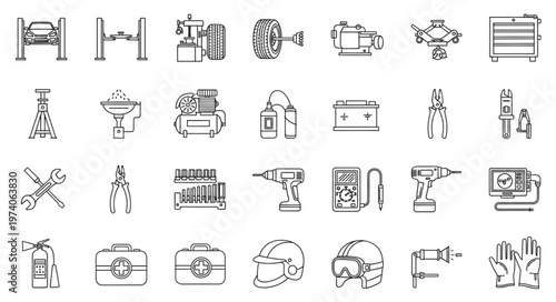 Collection of various tools and equipment for mechanical repair and maintenance.