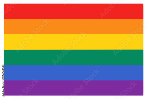 Rainbow flag with vibrant horizontal stripes symbolizing LGBTQ+ pride and equality.