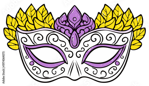 Elegant Venetian Mask with Decorative Purple and Yellow Accents for Costume Party