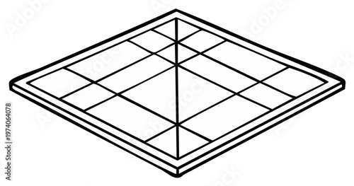 Abstract geometric diagram with intersecting lines and squares in a square frame