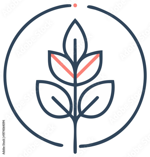 Minimalist plant icon displaying plant health and well being with subtle coloring on white background