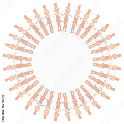 Abstract circle of diverse people holding hands symbolizing unity and community connection