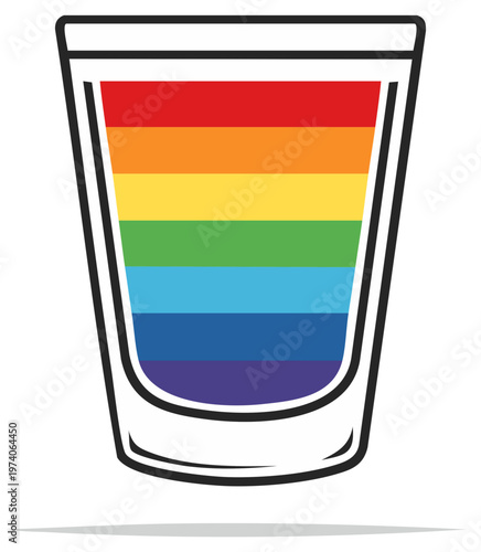 Rainbow layered shot glass cocktail colorful drink illustration.