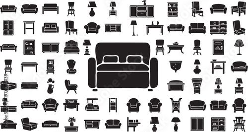 Furniture icons collection with various home decor objects