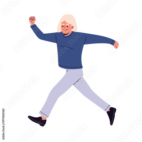 Flat vector illustration of happy senior people jumping and celebrating in different poses. ideal for retirement life, wellness, healthy aging, community activities, and positive senior living 