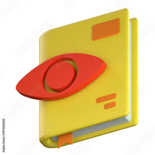 A high quality 3D illustration of a book with an eye symbol representing learning education or observation