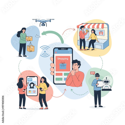 Smartphone Showing Ecommerce App with Delivery Drone.