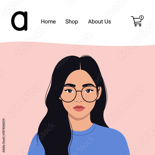 Woman with Long Black Hair and Glasses.