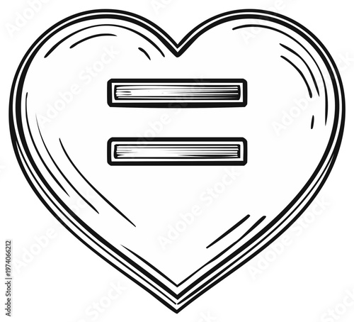 Heart shape with equality symbol inside hand drawn illustration