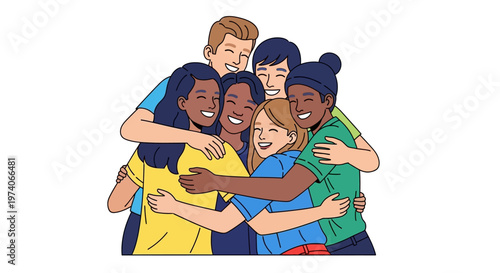 Diverse Group of Young People Hugging Together in Unity.