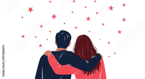 A romantic couple standing together with their arms around each other.