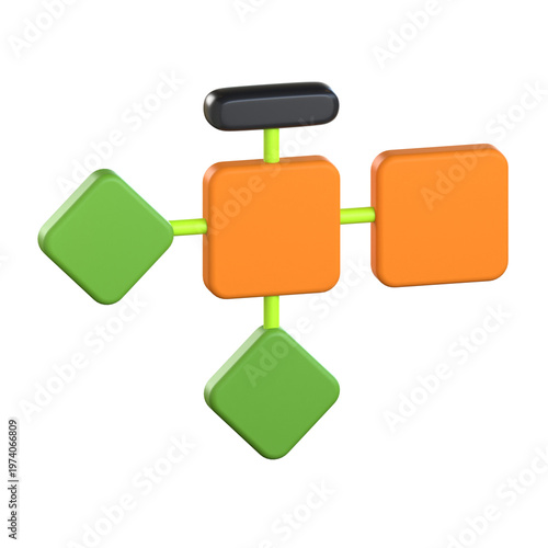 3D icon illustrating a decision-making flowchart with square and diamond shapes for process mapping