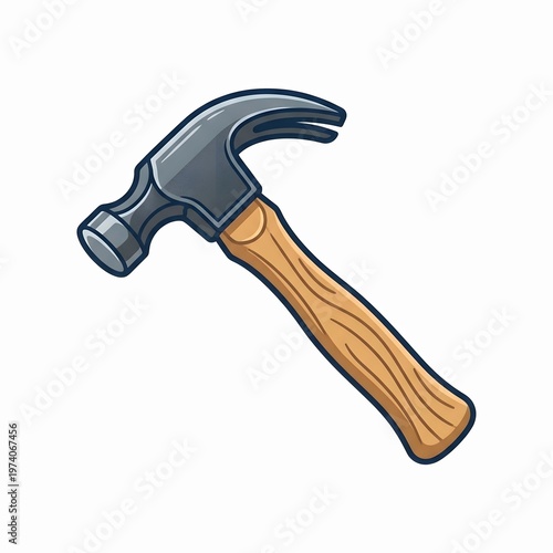 Claw hammer with wooden handle illustration in cartoon style