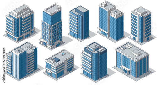 Isometric Cityscape - A Collection of Modern Blue Buildings.