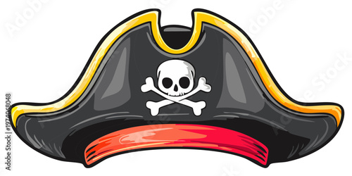 Pirate Hat with Skull and Crossbones Emblem and Red Band