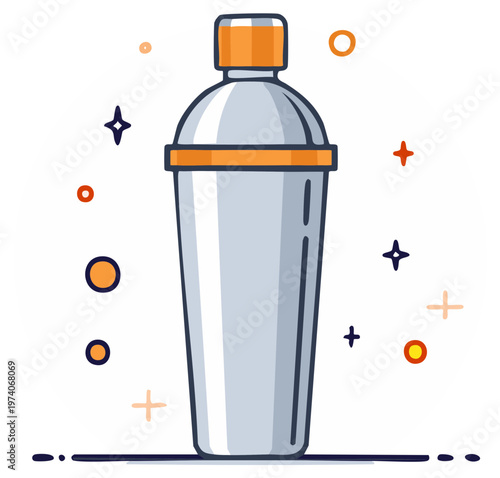 Illustration of a Cocktail Shaker with Orange and Silver Color
