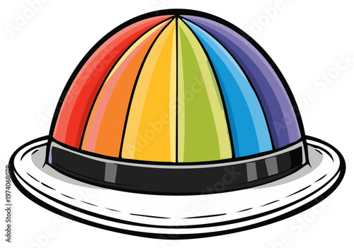 Brightly Colored Rainbow Hat with Black Band and White Brim