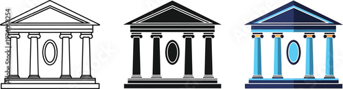 Three architectural facades a study in line form and color variations