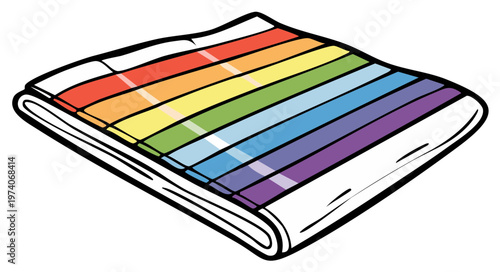 Folded fabric with rainbow colored stripes close up view in cartoon style