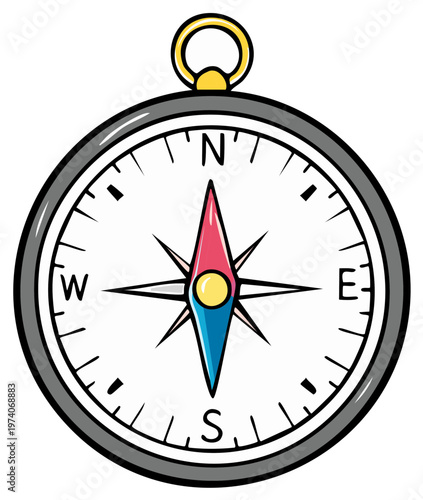 Vintage Style Compass with Red and Blue Needle Showing Direction