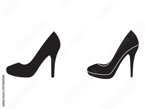High heel shoes silhouettes in black color for fashion design  simple iconic representation of footwear