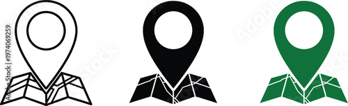 Map pin icon. Location marker and navigation map symbol. GPS navigation, destination search and route planning concept. Travel location sign. Address, direction and place finder pictogram.
