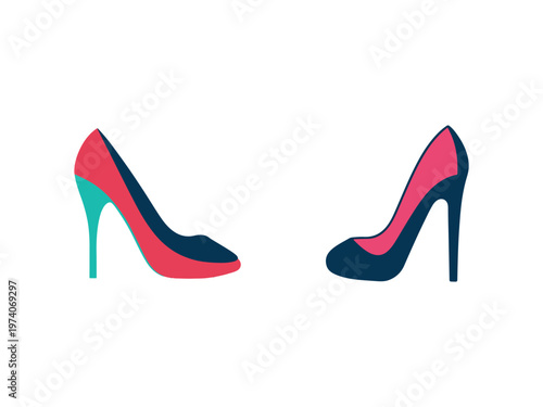 Highheeled shoes in pink blue and green colors  fashion footwear illustration