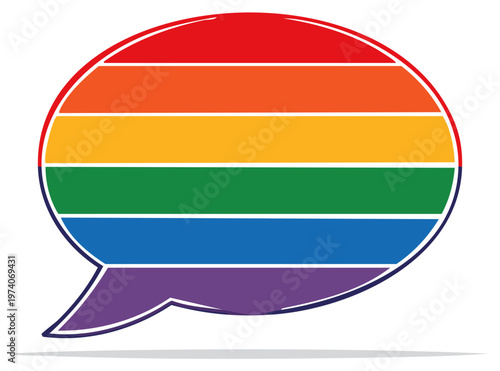 Rainbow pride flag speech bubble vector icon for LGBTQ community dialogue
