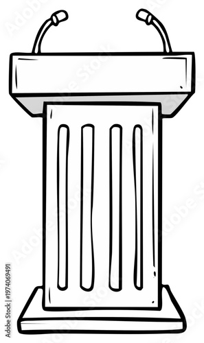 A Simple Line Drawing of a Podium with Two Microphones Ready for a Speech
