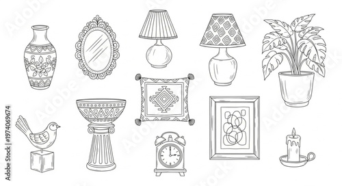 Collection of Vintage Decorative Objects and Ornaments.