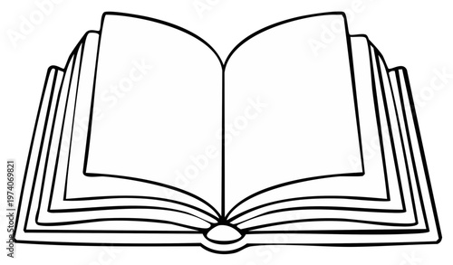 Open book outline with blank pages for reading or education