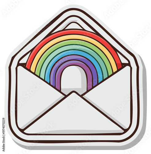 Rainbow colors emerging from an open envelope conveying hope and good news