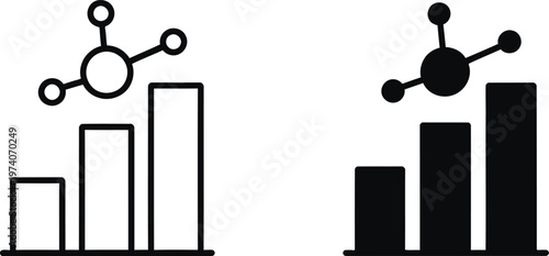 Title data analysis and visualization bar graphs with connected nodes illustration description black and white line art depicting