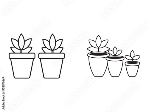 Line drawing of potted plants in different sizes and shapes on white background  houseplants  potted plants