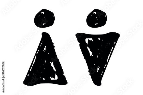 Hand drawn female and male gender identity sign Girls and boys Man and woman pictogram Lady and gentleman for restroom, toilet, washroom, lavatory, closet, WC, bathroom, door sticker