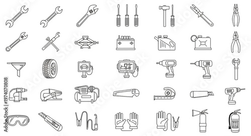 Collection of various tools used for mechanical and repair work.