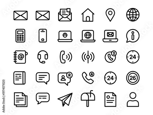 Collection of vector icons representing communication and contact methods