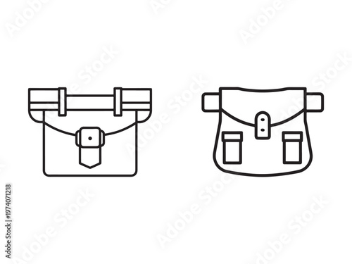 Line drawing of two different styles of bags with buckles and straps  simple outline illustrations of luggage or travel accessories