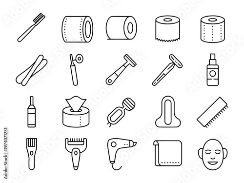 Vector showcases a variety of personal grooming and hygiene items in a design
