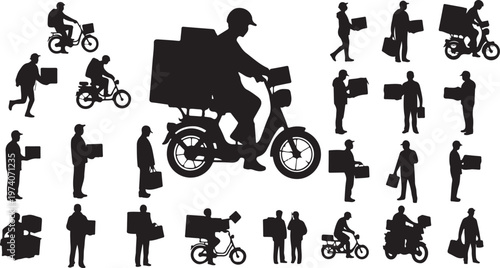 Delivery people silhouettes in various actions and poses vector