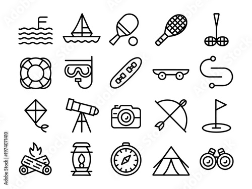Vector of various recreational and sports icons for outdoor and leisure activities