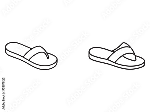 Line drawing of two flip flops side by side on white background