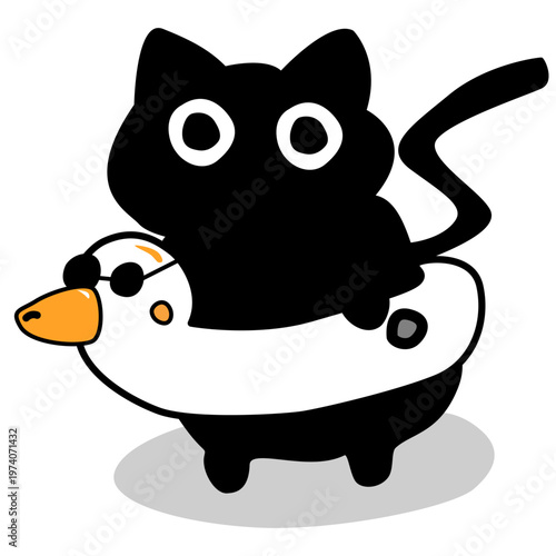 Cute Cartoon Black cat in a duck Wearing Sunglasses floatie