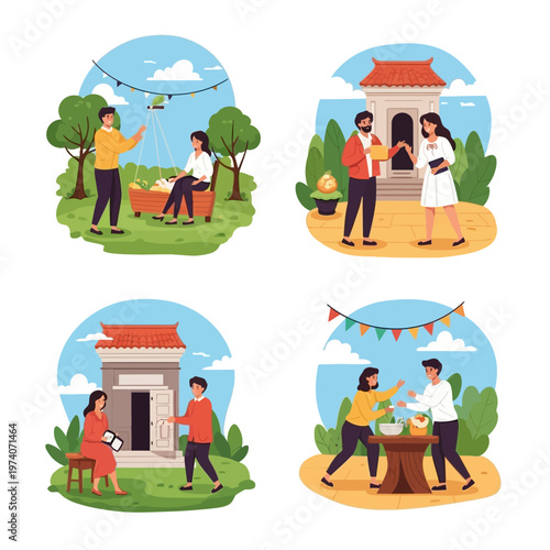 People enjoying outdoor social gatherings together.